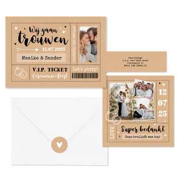 Trouwkaarten ticket kraftlook hip